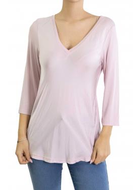 Maglia con scollo a V manica 3/4 tinta unita 